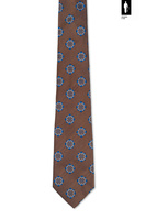 Jedwabny krawat jasnobrązowy w niebiesko-biały wzór