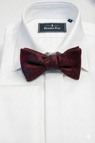 Mucha Wiązana Bordowa – Żakardowa w Ciemny Wzór Kwiatowy