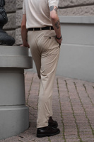 Męskie spodnie chinosy z wysokim stanem z bawełnianego seersuckera – beżowe