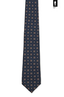 Ciemnoszary krawat jedwabny z pomarańczowym wzorem