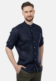 Lniana koszula męska ze stójką