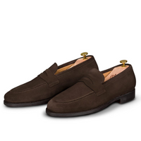 Mokasyny z brązowego zamszu Goodyear Welted - Penny Loafers