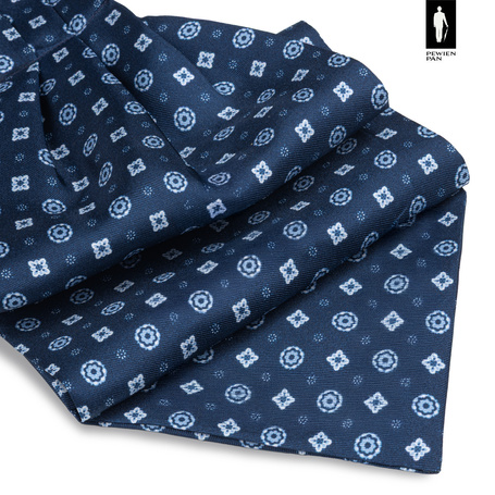 Jedwabny fular granatowy w drobny wzór