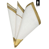 Biało-oliwkowa poszetka lniana z grafiką