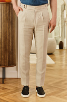 Spodnie lniane z wysokim stanem w kolorze naturalnym