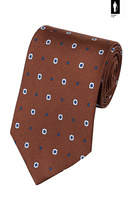 Brązowy jedwabny krawat w geometryczno-kwiatowy wzór