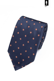 Jedwabny krawat granatowy z pomarańczowym mikrowzorem
