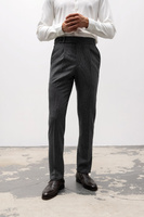 Spodnie męskie szara pepitka wysoki stan flanela wełniana