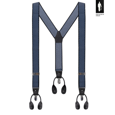 Szelki męskie granatowe we wzór żakardowy z zapięciem 2w1