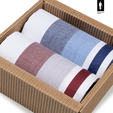 Bawełniane chusteczki męskie w niebiesko-granatowe oraz szaro-bordowe szerokie pasy – zestaw 2 sztuk