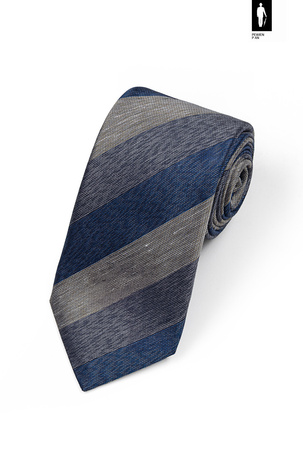 Krawat męski w pasy – jedwab, bawełna i len – włoski