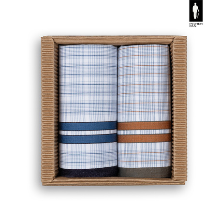 Bawełniane chusteczki męskie w granatowo-czarną oraz pomarańczowo-zieloną kratkę – zestaw 2 sztuk