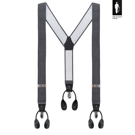 Szelki męskie ciemnoszare w mikrowzór – eleganckie szelki 2w1 z guzikami i klamrami