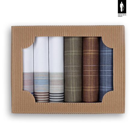 Bawełniane chusteczki męskie w paski i kratkę (kolorystyczny mix) – zestaw 6 sztuk