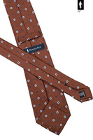 Brązowy jedwabny krawat w geometryczno-kwiatowy wzór
