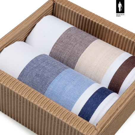 Bawełniane chusteczki męskie w niebiesko-granatowe oraz beżowo-brązowe szerokie pasy – zestaw 2 sztuk