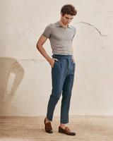 Niebieskie spodnie wysoki stan z wełny sharkskin