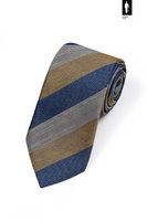 Żółto-szaro-niebieski krawat męski – jedwab, bawełna, len – włoski