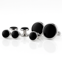 Zestaw spinek do smokingu srebrny z czarnym oczkiem – spinki mankietowe + guziki jubilerskie