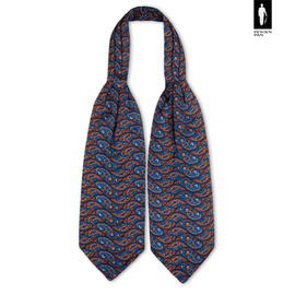 Jedwabny fular granatowy w niebiesko-pomarańczowy wzór paisley