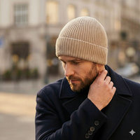 Czapka męska zimowa z wełny merino beżowa