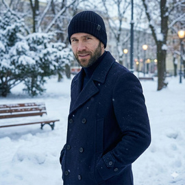 Czapka męska zimowa z wełny merino granatowa