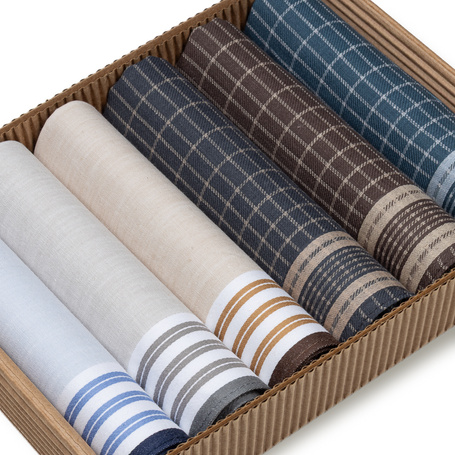 Bawełniane chusteczki męskie w paski i kratkę (kolorystyczny mix) – zestaw 6 sztuk