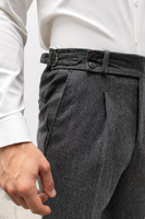 Spodnie męskie szara pepitka wysoki stan flanela wełniana