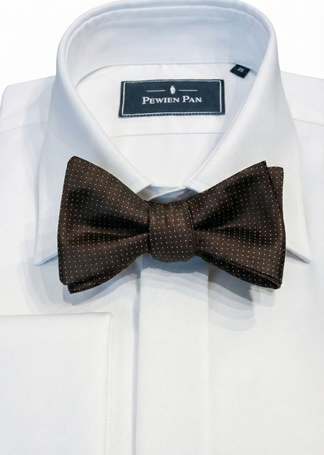 Klasyczna Mucha Męska – Ciemny Brąz w Białe Groszki (Pin Dot)