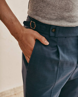 Niebieskie spodnie wysoki stan z wełny sharkskin