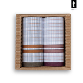 Bawełniane chusteczki męskie w pomarańczowo-zieloną oraz bordowo-czerwoną kratkę – zestaw 2 sztuk