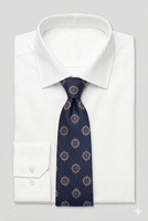 Jedwabny krawat granatowy w jasnobrązowo-biały wzór