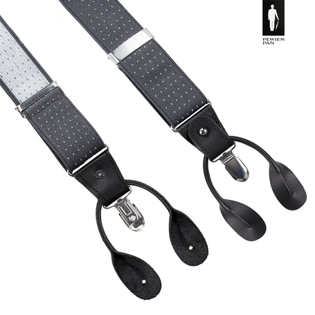 Szelki męskie ciemnoszare w mikrowzór – eleganckie szelki 2w1 z guzikami i klamrami