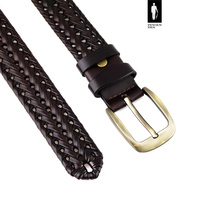 Skórzany pasek pleciony męski – brązowy