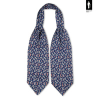 Jedwabny fular granatowy w czerwono-niebiesko-kremowy wzór paisley