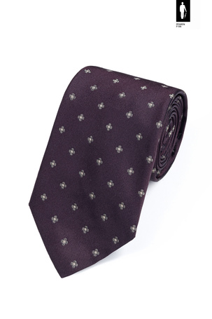 Jedwabny krawat śliwkowy z szarym mikrowzorem