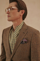 Klubowa marynarka z wełny w brązową kratę