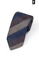 Brązowo-granatowy krawat męski – jedwab, bawełna, len – włoski