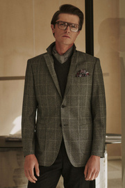 Klubowa marynarka z wełny w szarą kratę