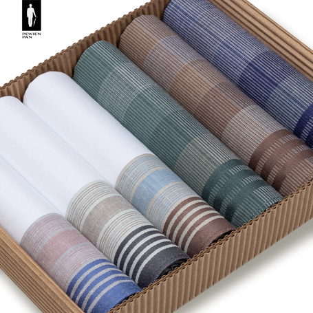 Bawełniane chusteczki męskie w paski i kratkę (kolorystyczny mix) – zestaw 6 sztuk