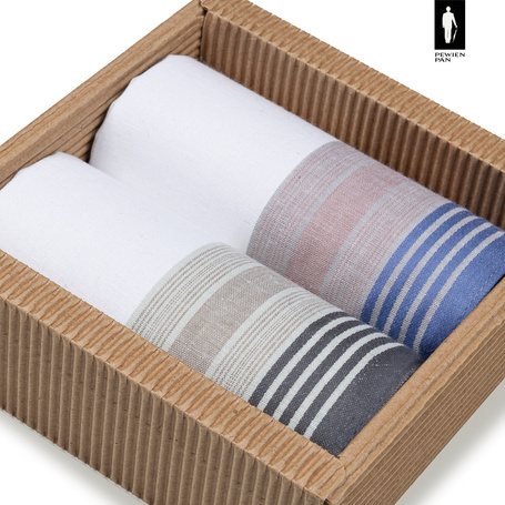 Bawełniane chusteczki męskie w oliwkowo-czarne oraz błękitno-czerwone paski – zestaw 2 sztuk