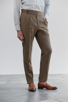 Spodnie wysoki stan jasnobrązowy wełniany tropik