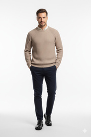 Beżowy sweter męski z bawełny i wełny