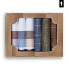 Bawełniane chusteczki męskie w szerokie pasy i kratkę (kolorystyczny mix) – zestaw 6 sztuk