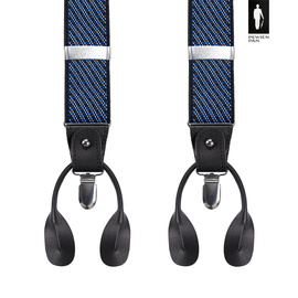 Szelki męskie granatowe we wzór żakardowy z zapięciem 2w1