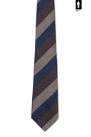 Brązowo-granatowy krawat męski – jedwab, bawełna, len – włoski