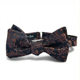 Mucha Wiązana Granatowa – Żakardowa w Miedziany Wzór Paisley