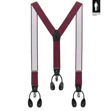 Szelki męskie bordowe w mikrokropki z zapięciem 2w1