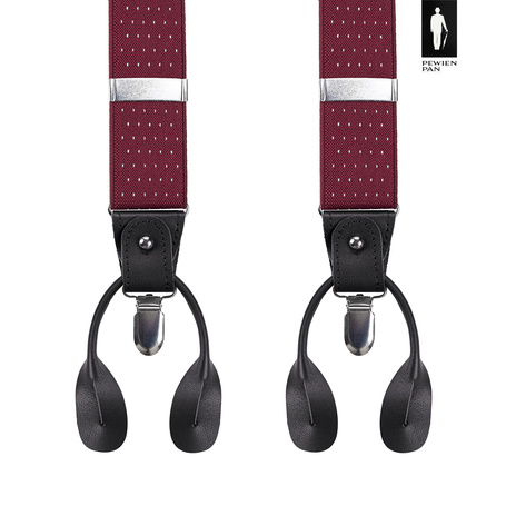 Szelki męskie bordowe w mikrokropki z zapięciem 2w1