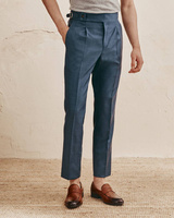 Niebieskie spodnie wysoki stan z wełny sharkskin